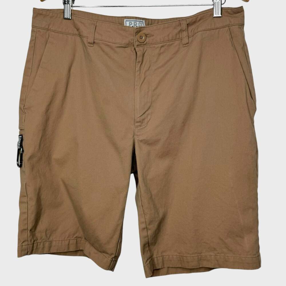 Pro Club Chino Shorts Flat Front Slash Pocket Cotton Twill Khaki Tan Men's US 36